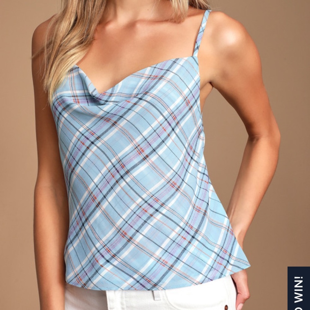 NWOT Lulu’s Blue Plaid cropped Tank Top MEDIUM - Picture 7 of 7